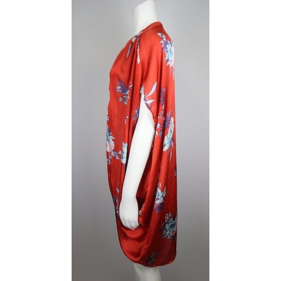 TIME AND TRU - WOMEN'S ORANGE FLORAL PRINT SILKY TEXTURED TOP - - Picture 6 of 8